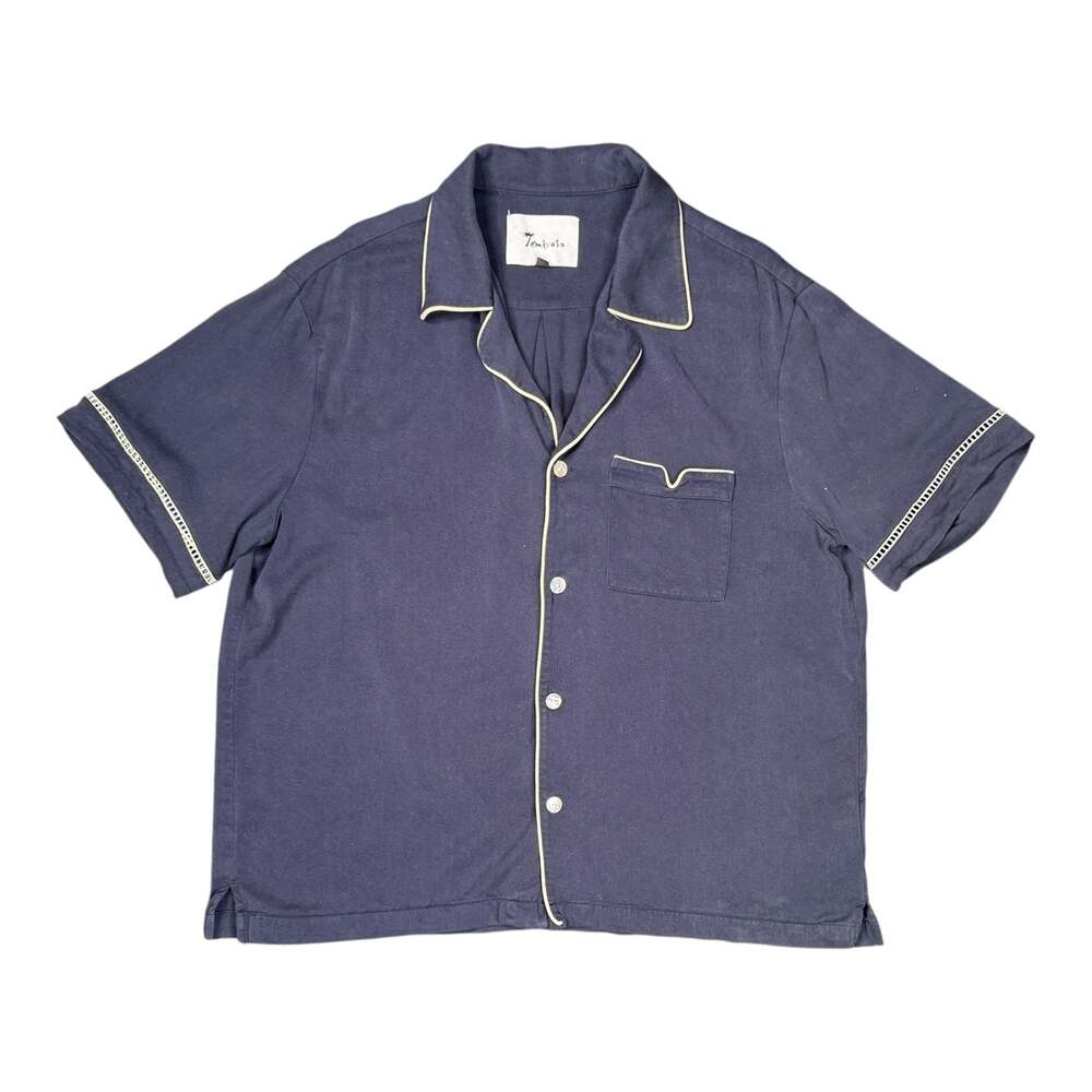 Tombolo 100% Tencel Navy Blue Short Sleeve Button Down Shirt Size XL